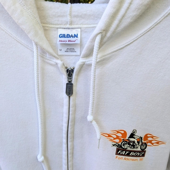 White Harley inspired Hoodie from Fat Boyz Biker Bar Fort Atkinson, WI - Picture 6 of 7